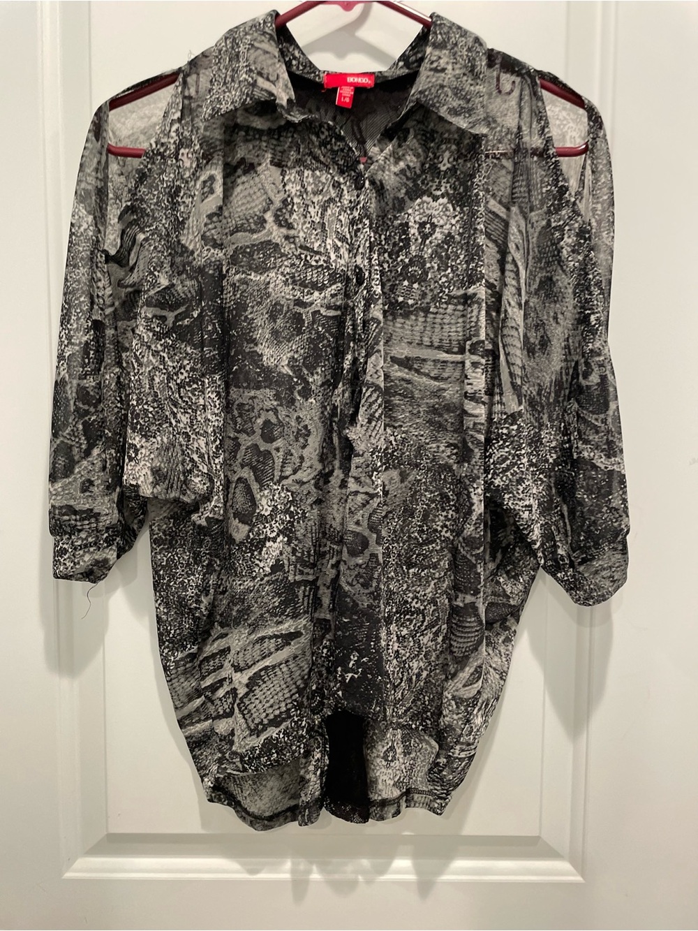 BONGO Black and Gray Sheer Patterned Button-Down Shirt